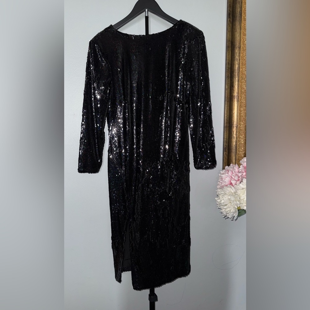 Dress the Population Black Sequin Long Sleeve Midi Dress